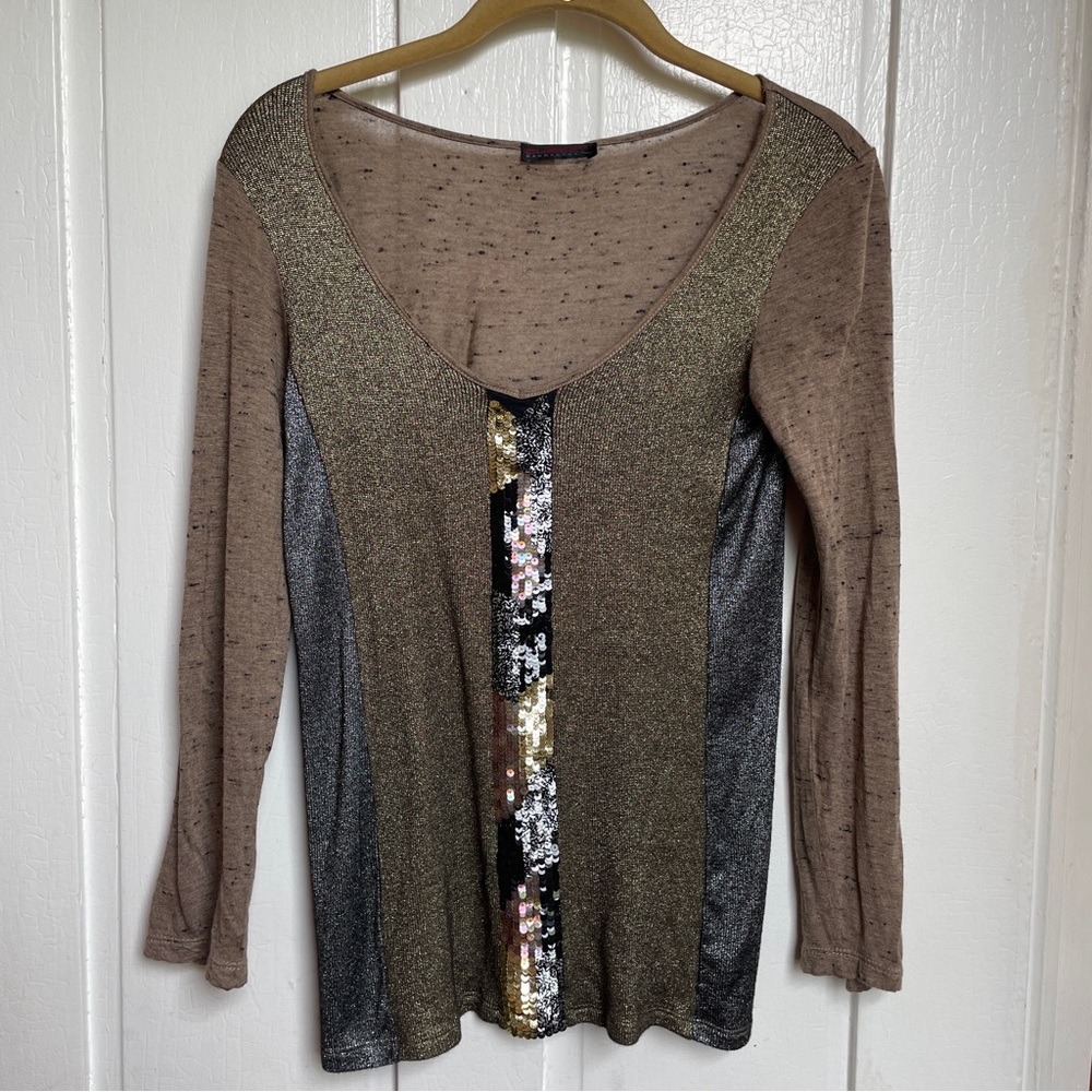 Custo Barcelona Sequined Stripe Scoop Neck Top
